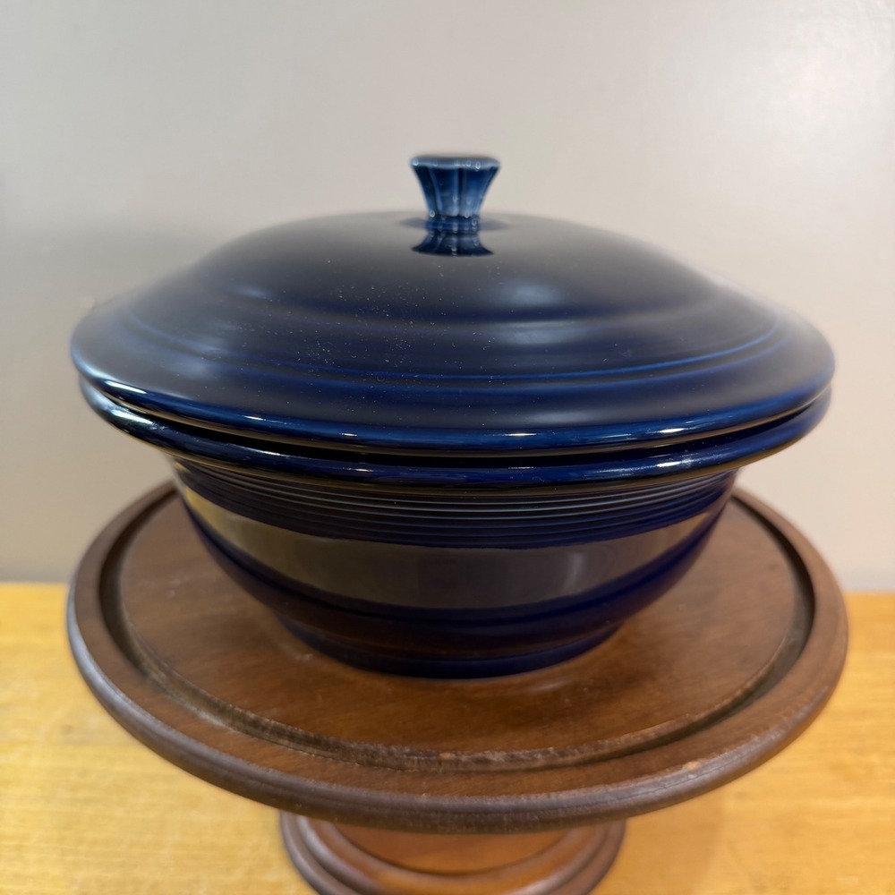 Fiesta Covered Casserole Cobalt Blue Vtg Round Ceramic Lidded Serving Dish